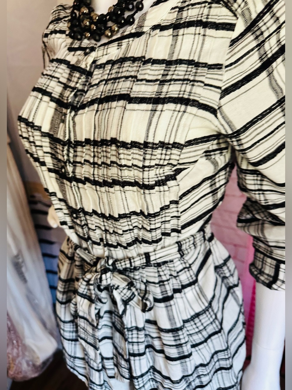 Anthropologie Black & White Plaid Belted Tunic - Picture 3 of 8